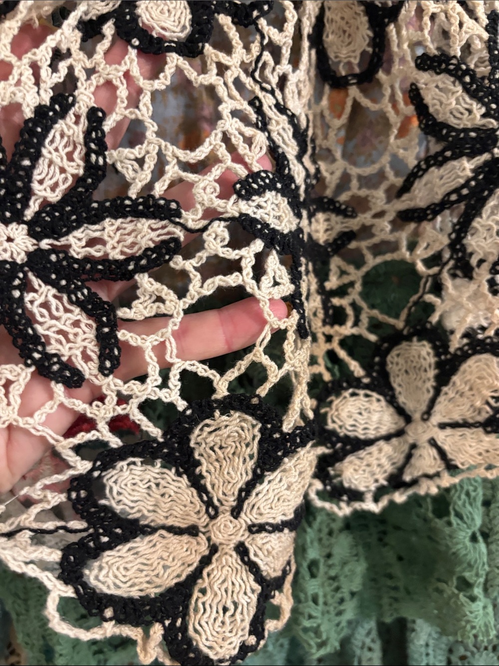 Boho Tiered Lace Patchwork Pants in Green and Cream - Picture 8 of 8